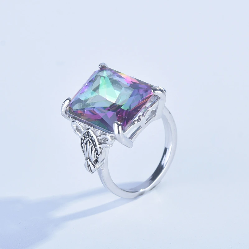 Superstar-Unique Style Seven-Colored Topaz and Square Diamond Ring - Fashionable and Luxurious Women's Ring-Birthday Gift