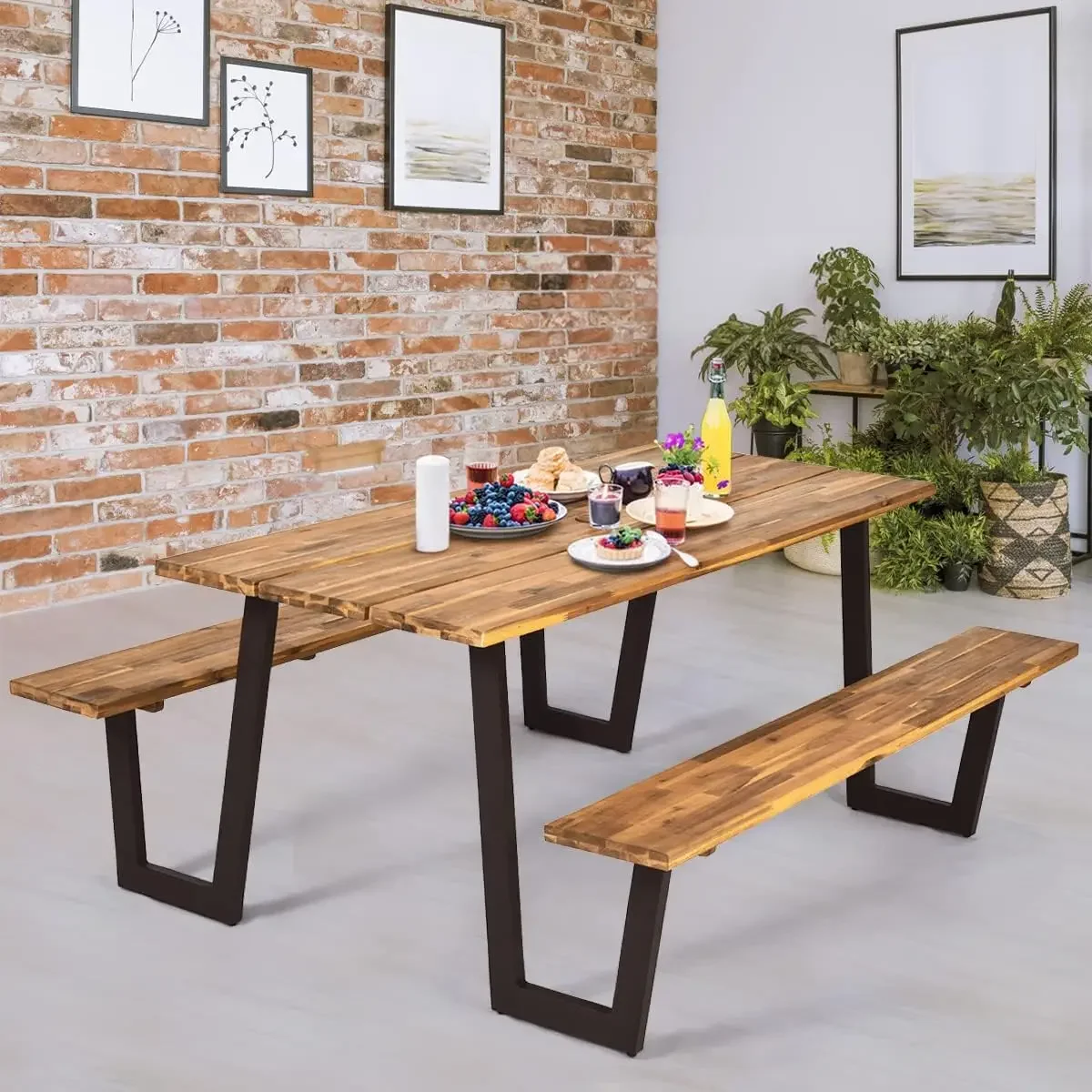 USA StockPicnic Table Bench Set For 6 Or 8, 70.5