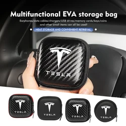 Car Carbon EVA Storage Bag  Round Holder Zipper Case Box For Tesla Model Y 3 S X Roadster Bonina