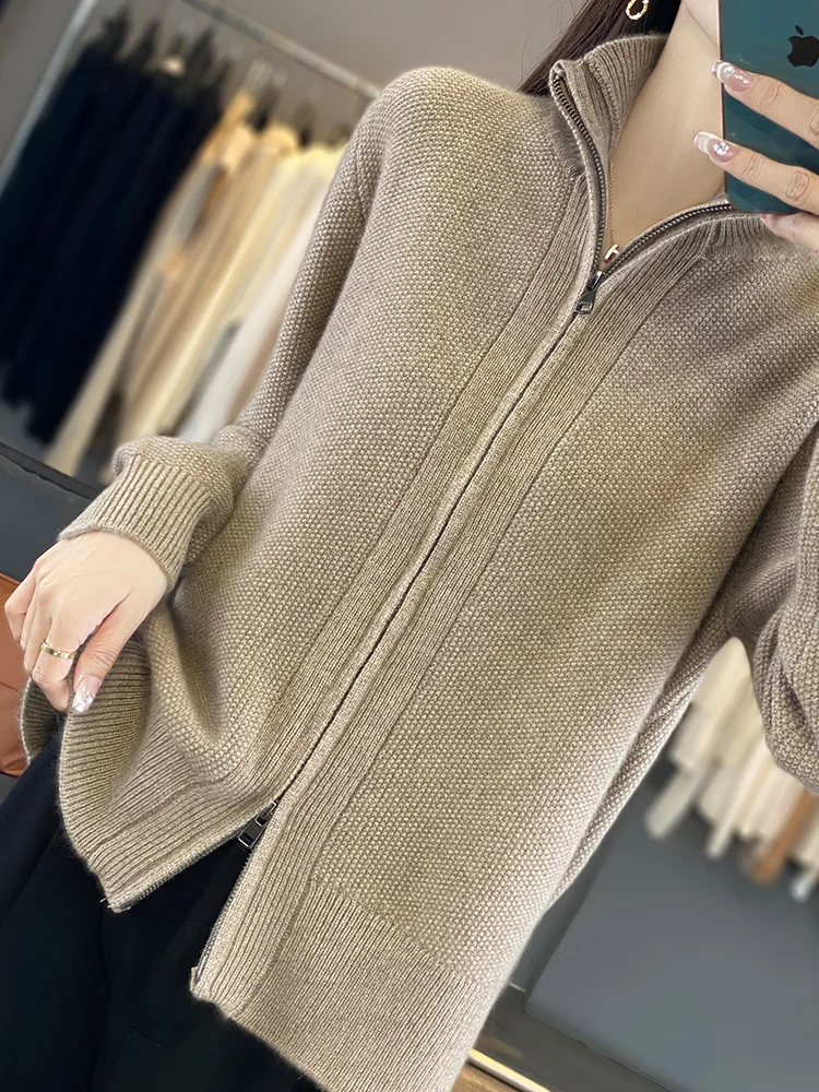 Outono inverno tamanho grande 100% cashmere cardigan camisola feminina manga longa malha outerwear roupas de malha topo moda tendência casual