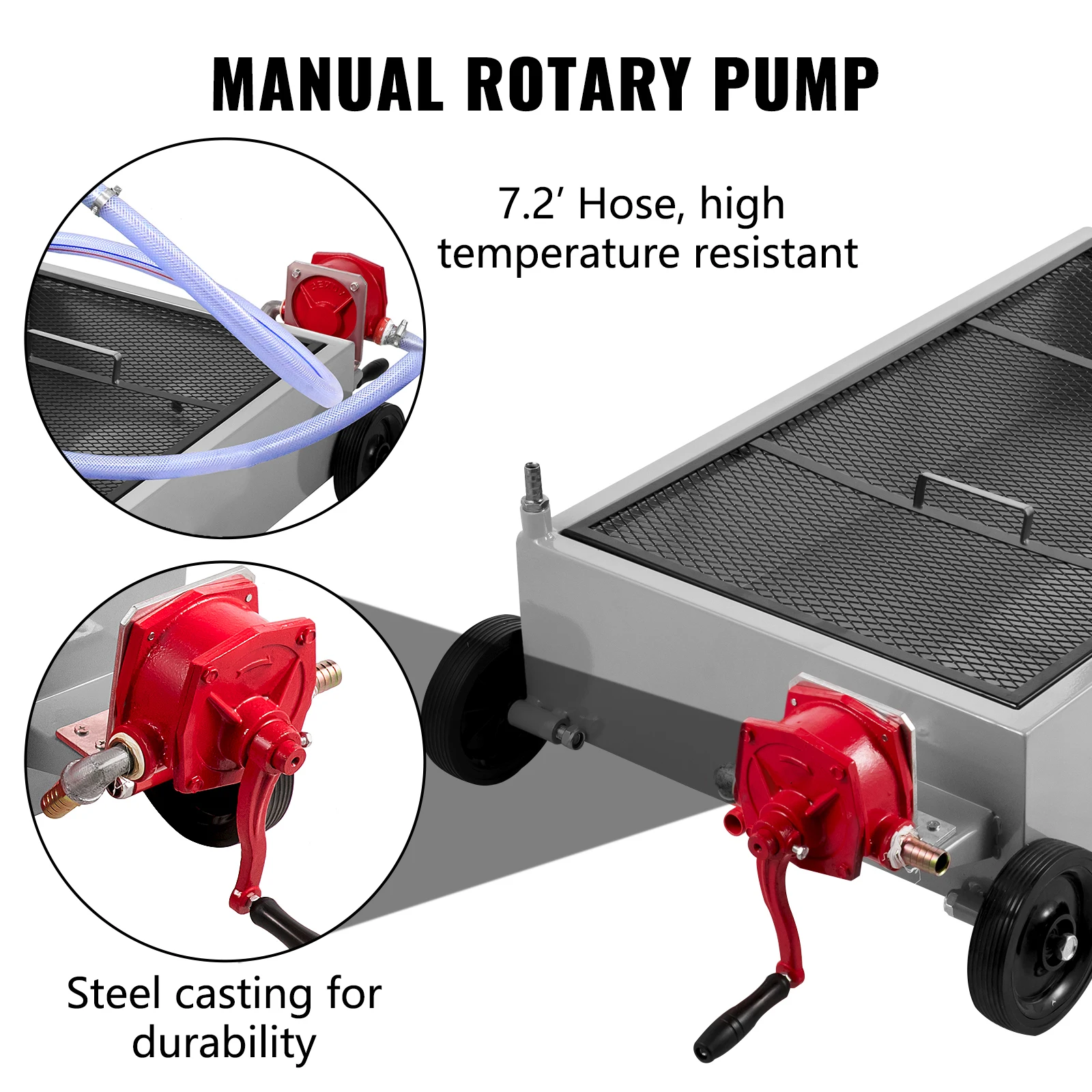 SucceBuy 15 Gal Oil Drain Pan Low Profile Oil Drain Tank Foldable Hand with Pump Swivel Casters for Car SUV Trucks Oil Draining