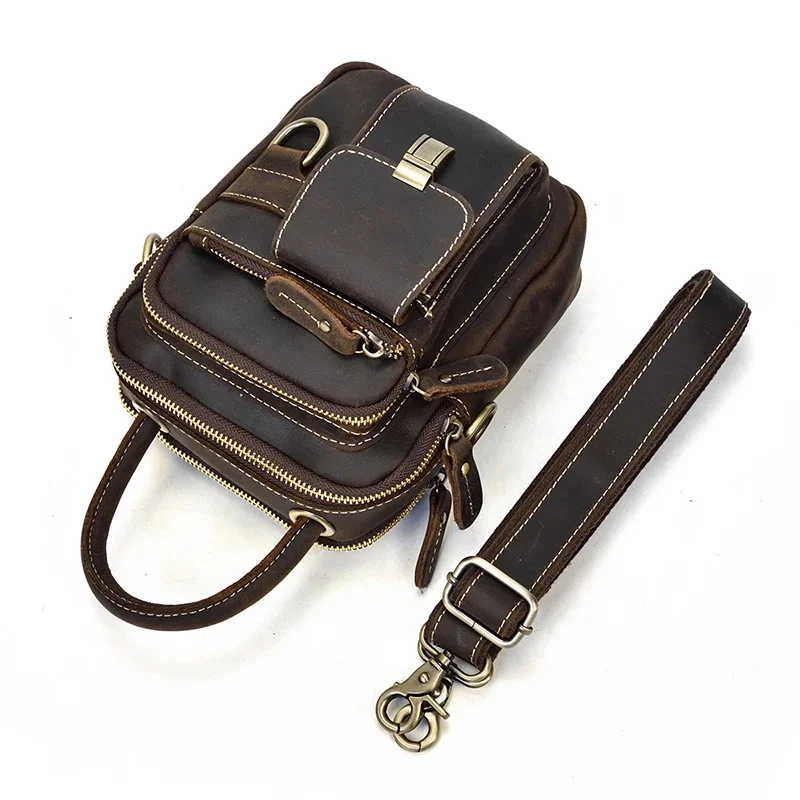 Genuine Leather Shoulder Bag Waist Dual Use Men Small Crossbody Messenger Belt Pouch Crazy Horse