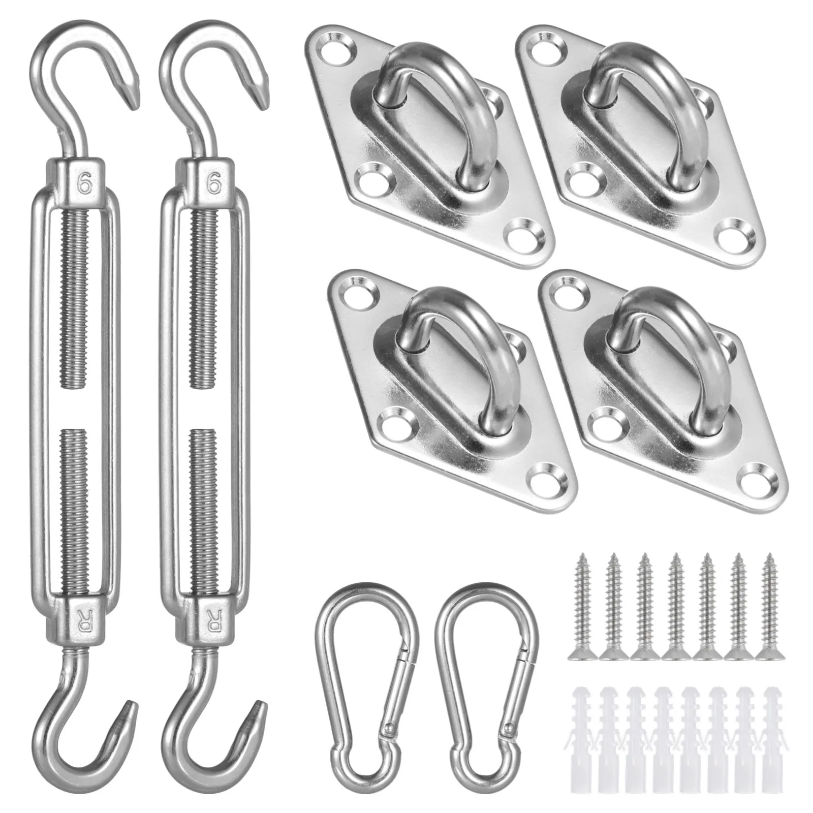 Sun Shade Sail Hardware Kit M6 Turnbuckles With Pad Eyes Carabiners Stainless Steel Triangle Rectangle Shade Sail Hardware Kit