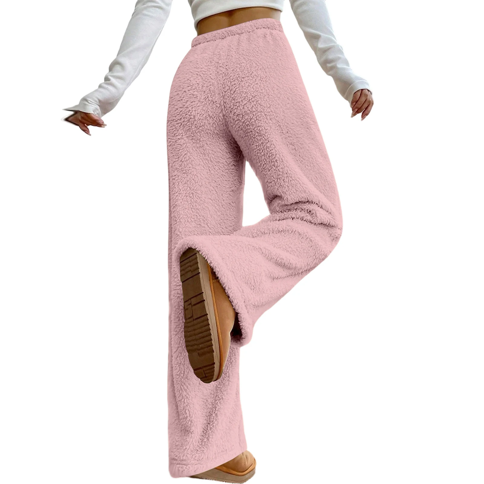 Women Plush Pajama Pants For Autumn Winter Loungewear Casual Pants Warm Can Outerwear Solid Color Loose Trousers Pants Women