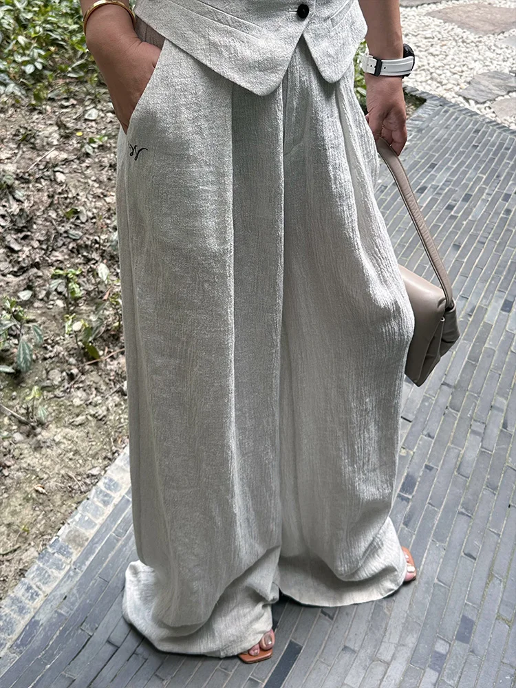 

LEDIM WANG Linen Wide Leg Casual Pants Women Loose Versatile Casual Trousers Comfortable Fit Straight Cut l Waist