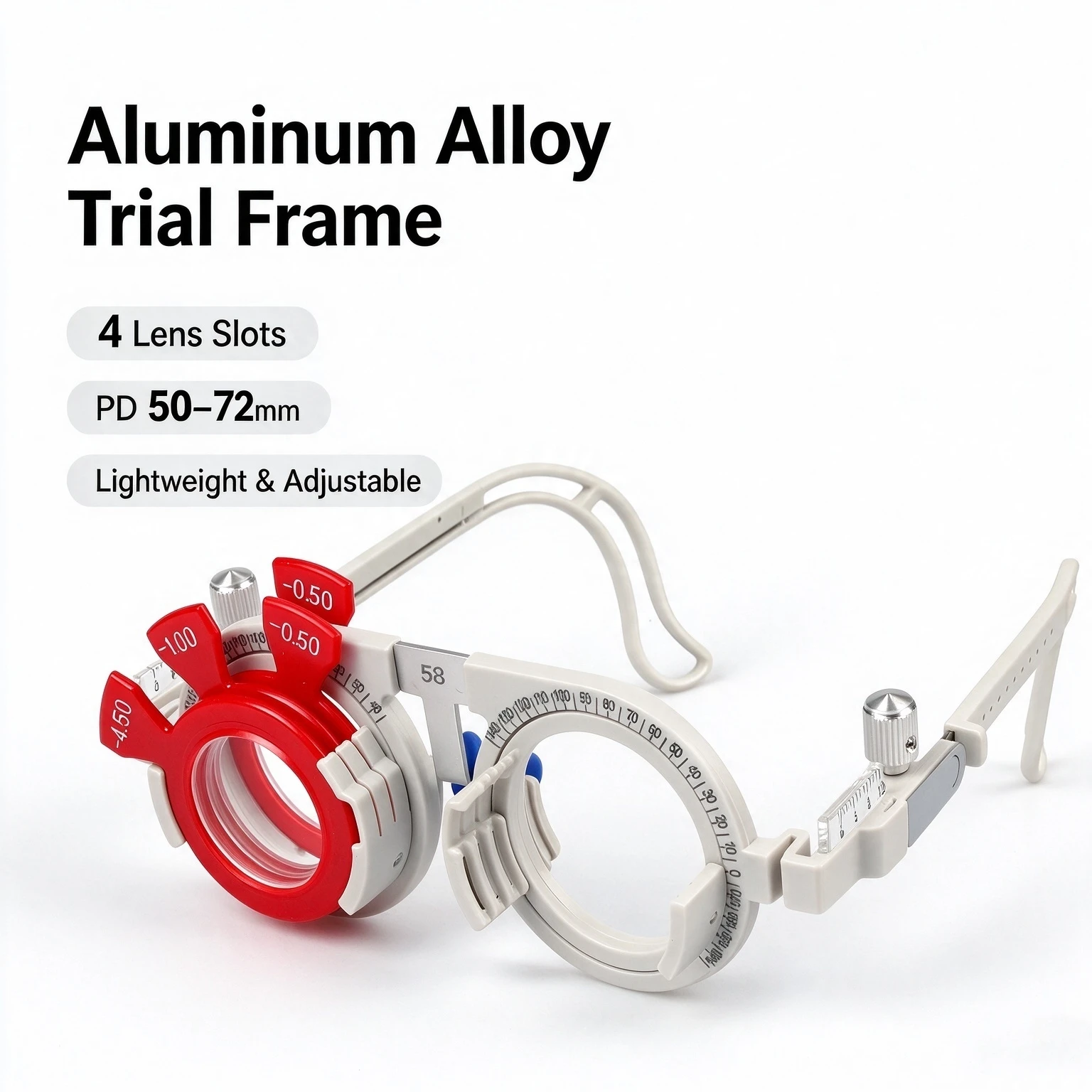 Dhoptical Trial Frame Aluminium Alloy Material, With 4 Inserts, Adjustable Leg Length, With Near-Eye Distance Scale