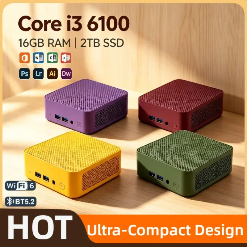 Intel i3-6100 Mini Desktop 16GB DDR4 2TB NVMe SSD Triple 4K Output WiFi6 BT5.2 High Performance Office Home Pro Max