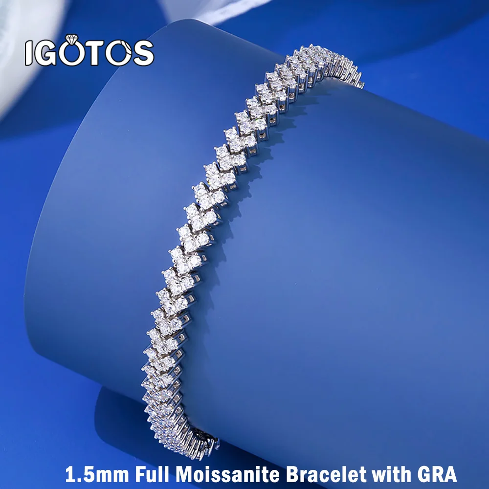 

Full Moissanite Tennis Bracelet for Women Men 1.5mm Lab Diamond Hand Chain 925 Sterling Silver Bracelet Jewelry with Certificate