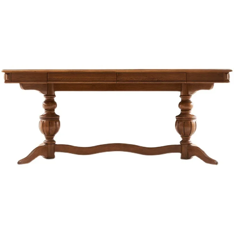 

American country medieval solid wood rectangular dining table, restaurant home retro table with drawers