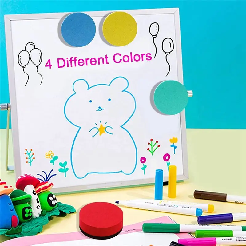 32 Pack Mini Dry Erase Erasers Magnetic Whiteboard Erasers Chalkboard Cleaners Dry Erasers Wiper (4 Colors, 2 X 2 Inch)