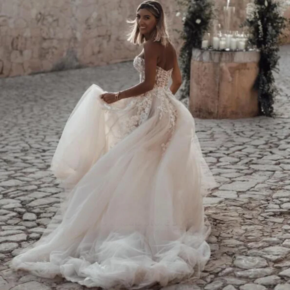 

Customized ZJ9425 A-line Lace Appliques Wedding Dresses 2025 Off Shoulder Sweetheart Wedding Gowns Backless Bride Gown