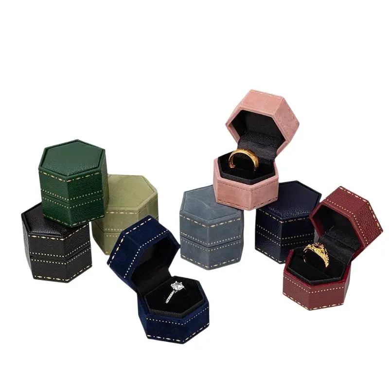 Vintage Sechseck-Schmuckbox, einzelne Ringbox, leere Aufbewahrungsbox für Verlobung, Hochzeit, Valentinstag, Geschenk-Organizer – Detail 6