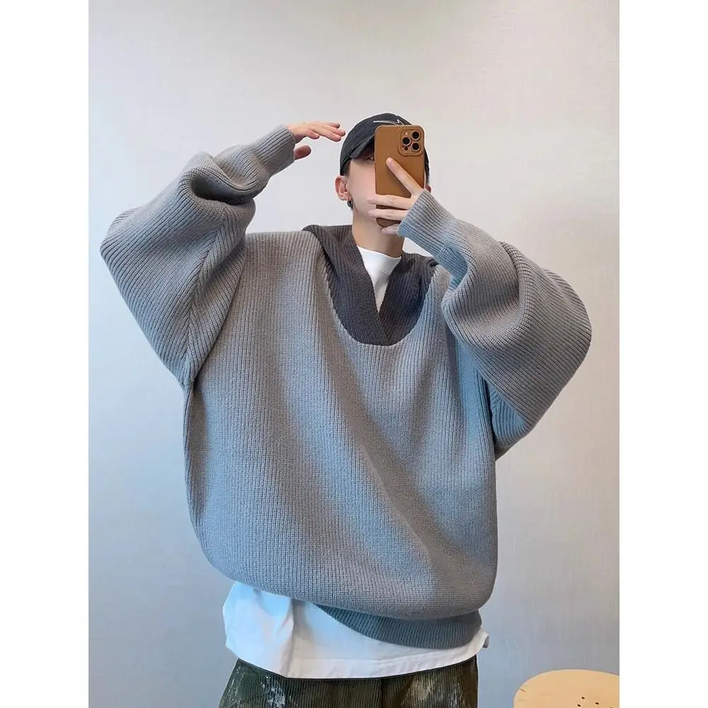 

Свободная толстовка с капюшоном с v-образным вырезом, мужской модный осенне-зимний вязаный свитер, корейский свитер Lazy Sle Base irt Yarn Heart Ne