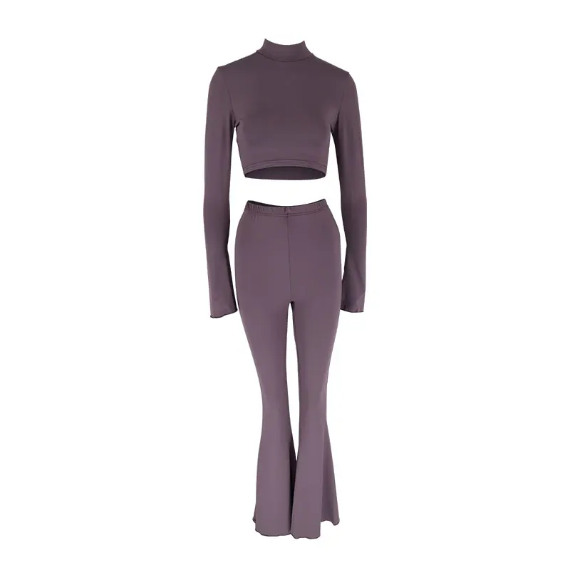 Autumn Winter Top Pants 2 Piece Set Women New Streetwear Fashion Half High Collar Long Sleeves Tees Casual Slim Trousers 2 Piece
