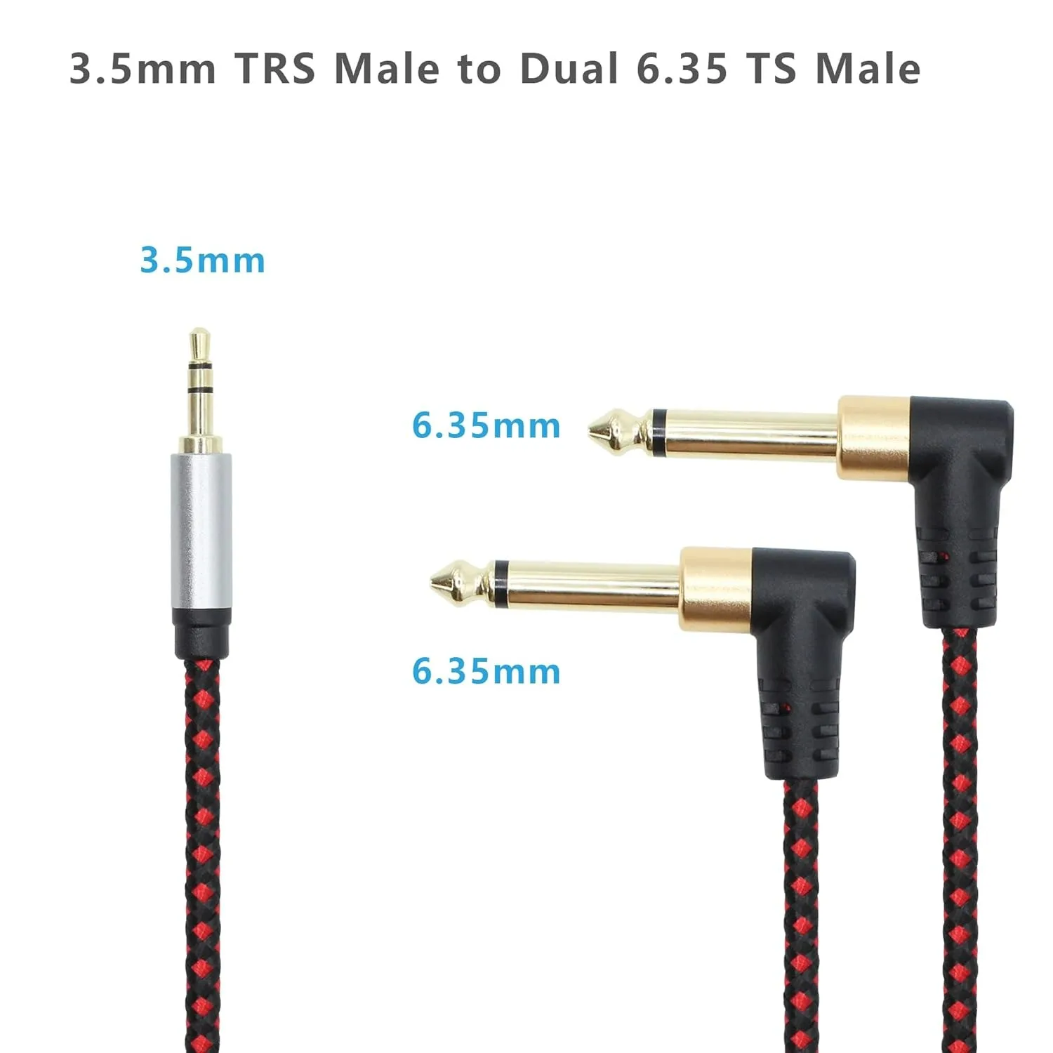 3.5mm Aux Stereo TRS na Dual 6.35mm TS łamany kątowy jack 1/8 do 1/4 TS Y Splitter do smartfona MP3 PC głośnik do kina domowego