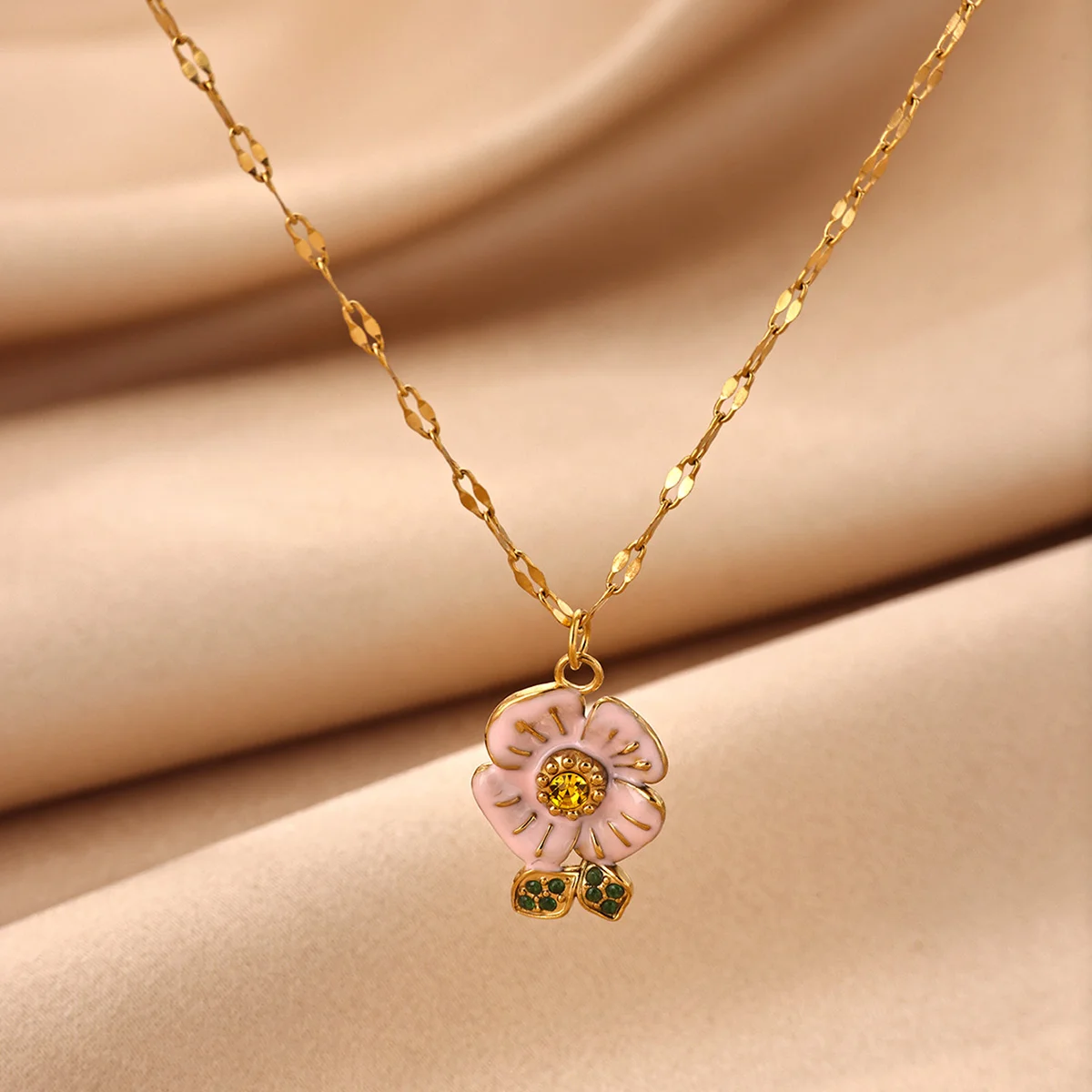 Farbige Zirkon-Öltropfen-Blumen-Anhänger-Halsketten für Frauen, goldfarben, Edelstahl, Blumen-Halskette, Hochzeit, Party, Schmuck, Geschenk