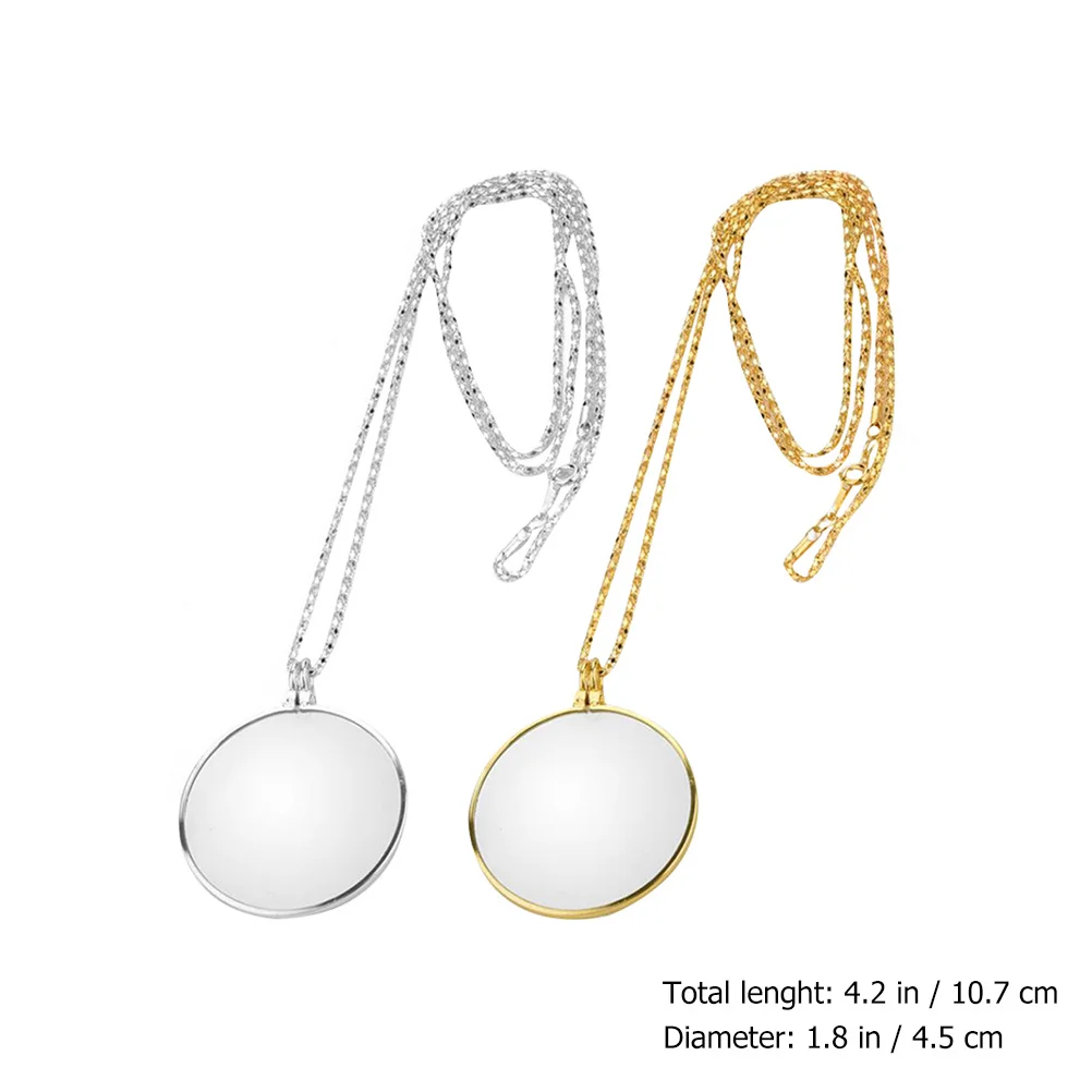 

2Pcs Metal Hanging Magnifiers Glass Lens Reading Magnifier Necklaces Portable Tools for Inspection Books Maps and Learning