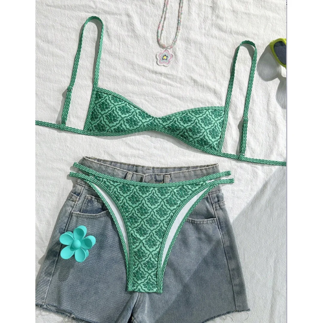 S - XL, mit Blumenmuster, hoch geschnittener Bikini, Damen-Badeanzug, zweiteiliges Bikini-Set, Badebekleidung, Badeanzug, Modell V6965. – Detail 15