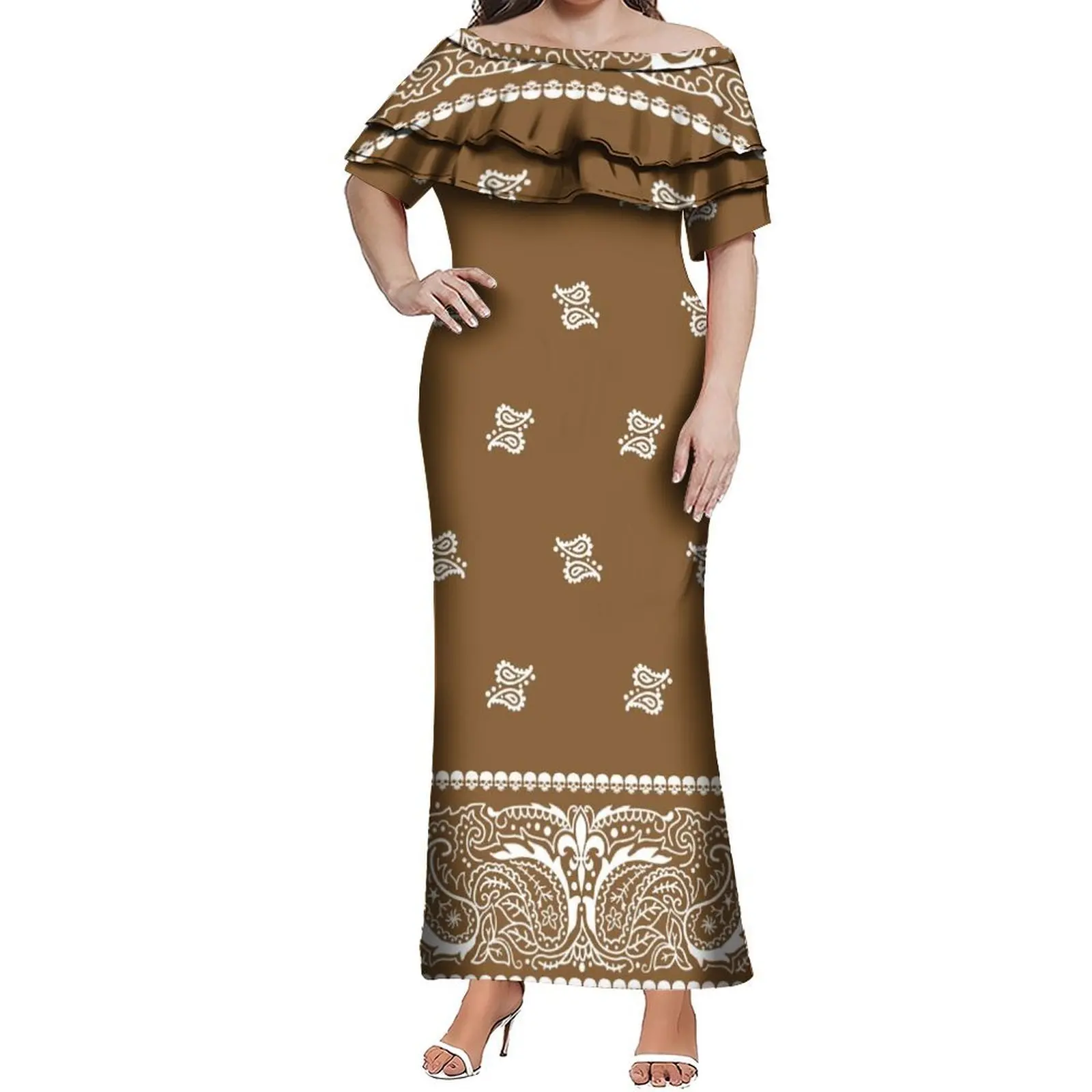 Vestido de emagrecimento de folha de lótus de camada dupla de um ombro Um vestido elegante feito sob medida com bandana retrô para mulheres