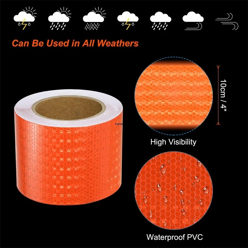 4inch*17FT High Visibility Reflectors Sticker Orange Warning Safety Adhesive Tape Waterproof Outdoor Strip For Car Truck Trailer