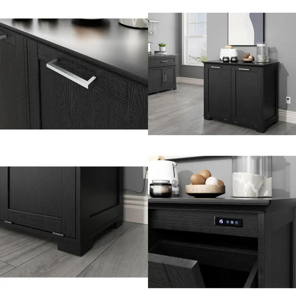 

Отдельно стоящий деревянный наклонный держатель для мусора с черной отделкой для кухни