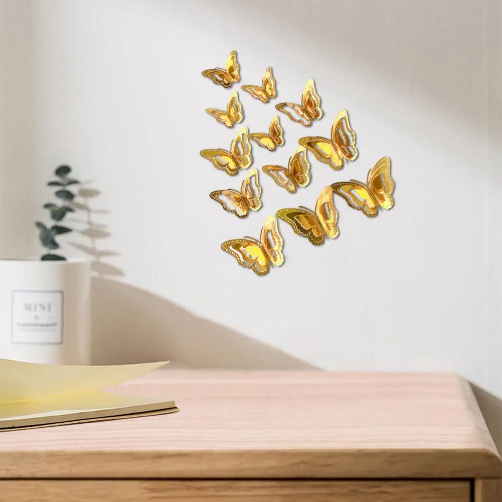 12Pcs Durable Wall Decal Beautifully Self-adhesive Lightweight Hollow-out Butterfly Shape Floor Decals