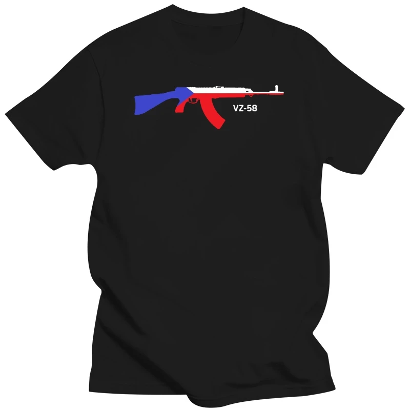 T Shirt Novelty Cool Tops MenS Short Sleeve Tshirt Vz 58 Rifle With Overlayed Czech Republic Flag 033772