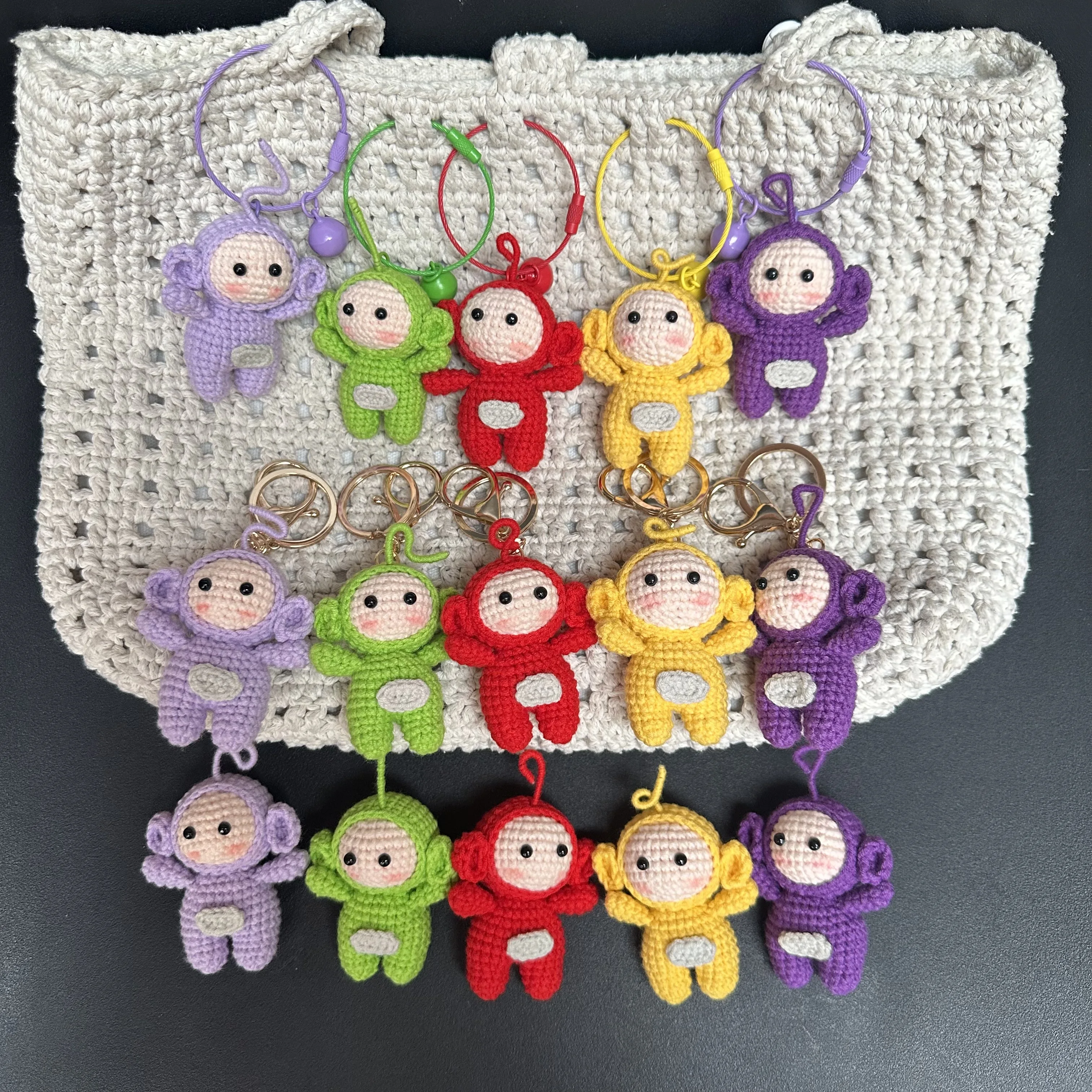 Handmade Knitting KeyRing Creative Mobile Phone Red Green Yellow Purple Cartoon Doll Pendant Bag Pendant Creative Couple Gift