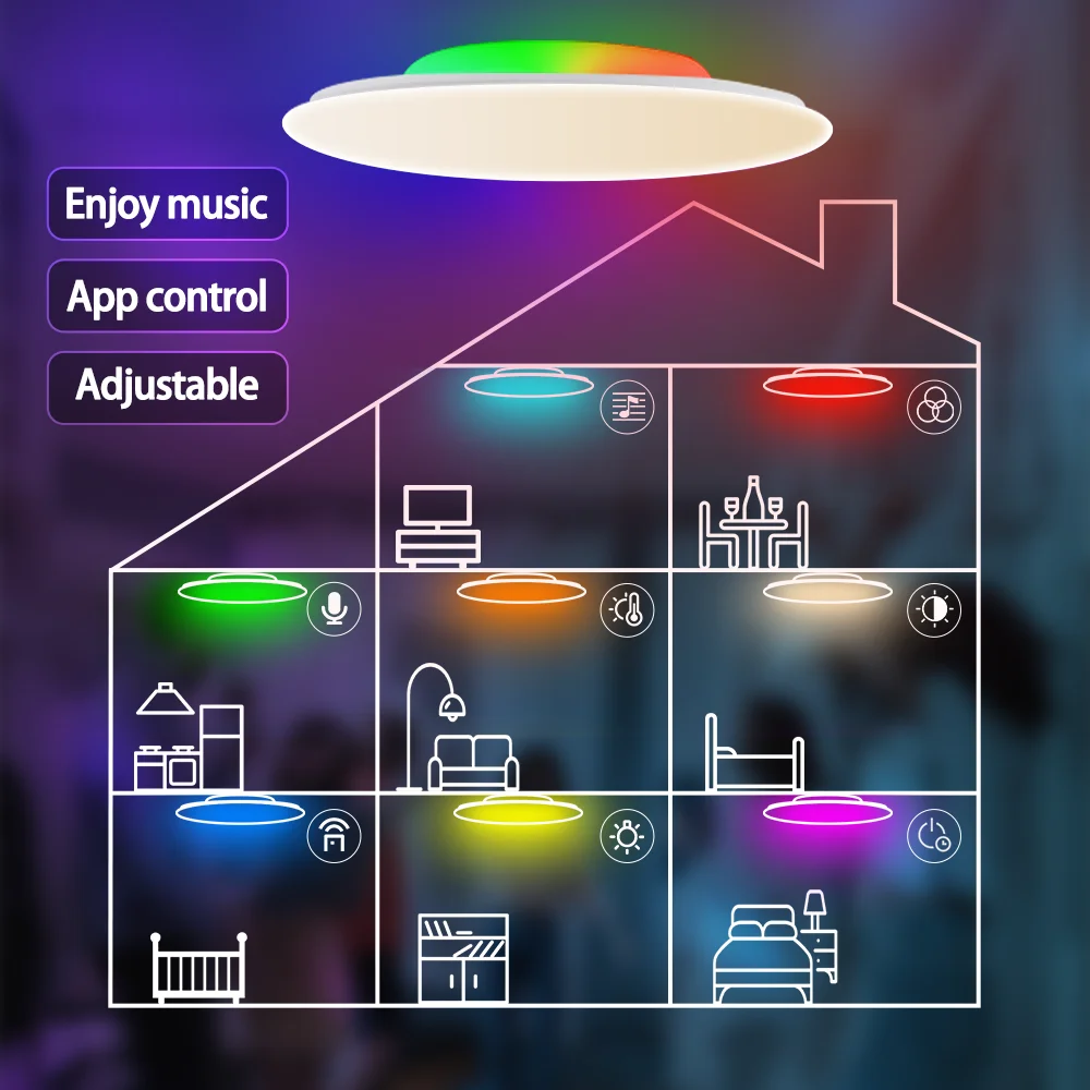 Imagem -06 - Luzes de Teto Led Inteligentes com Alto-falante Bluetooth Home Appliance Decoração Controle Remoto Trabalhar com Alexa Google Home