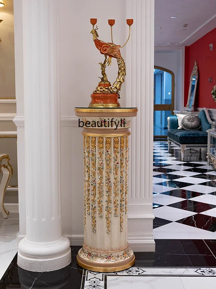 Q181 French-Style European-Style Heavy Industry Carving Painted Apricot White Rose Gilding Cylindrical Flower Stand