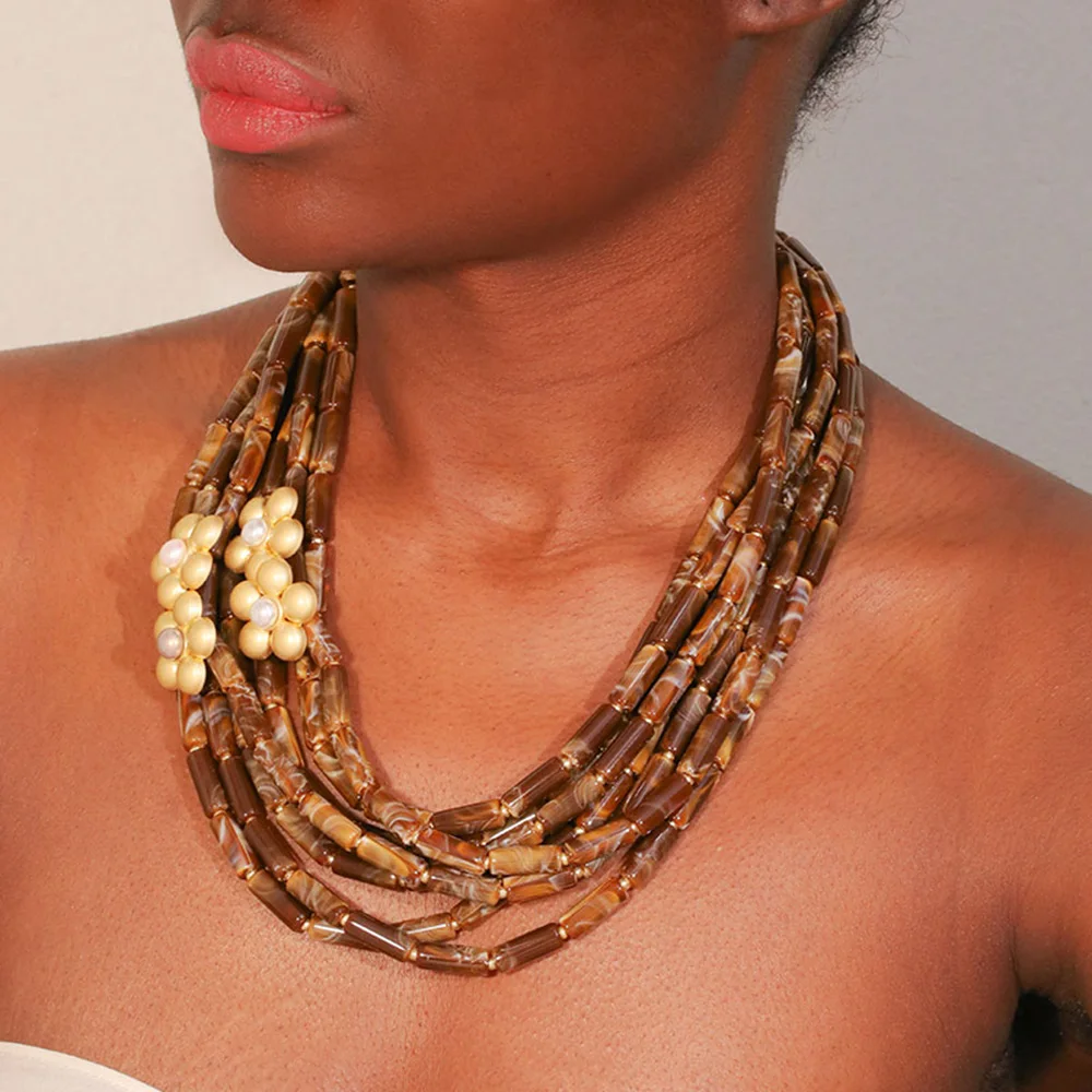 

Fashion Exaggerated Statement Acrylic Beads Necklace Women Girl Trendy Wedding Party Jewelry