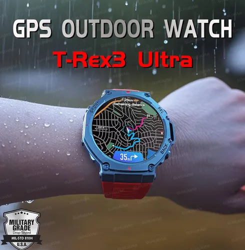 Popular hombres al aire libre T-Rex3 militar incorporado GPS SmartWatch brújula altímetro 10ATM impermeable 170 deporte HD Bluetooth llamada reloj