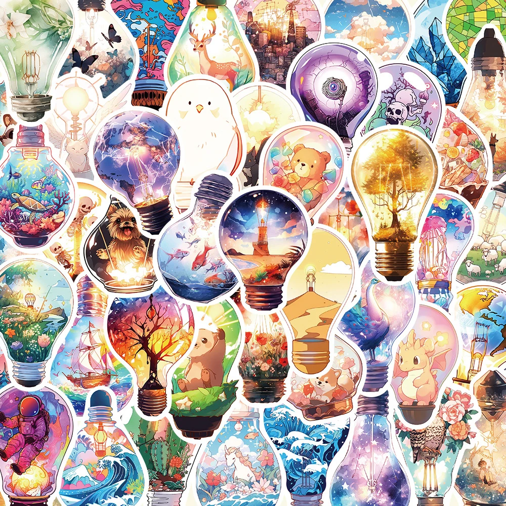 10/30/50pcs Fantastic Light Bulb World Cartoon Stickers Aesthetic Waterproof Graffiti Notebook Phone Stationery Cute DIY Decal