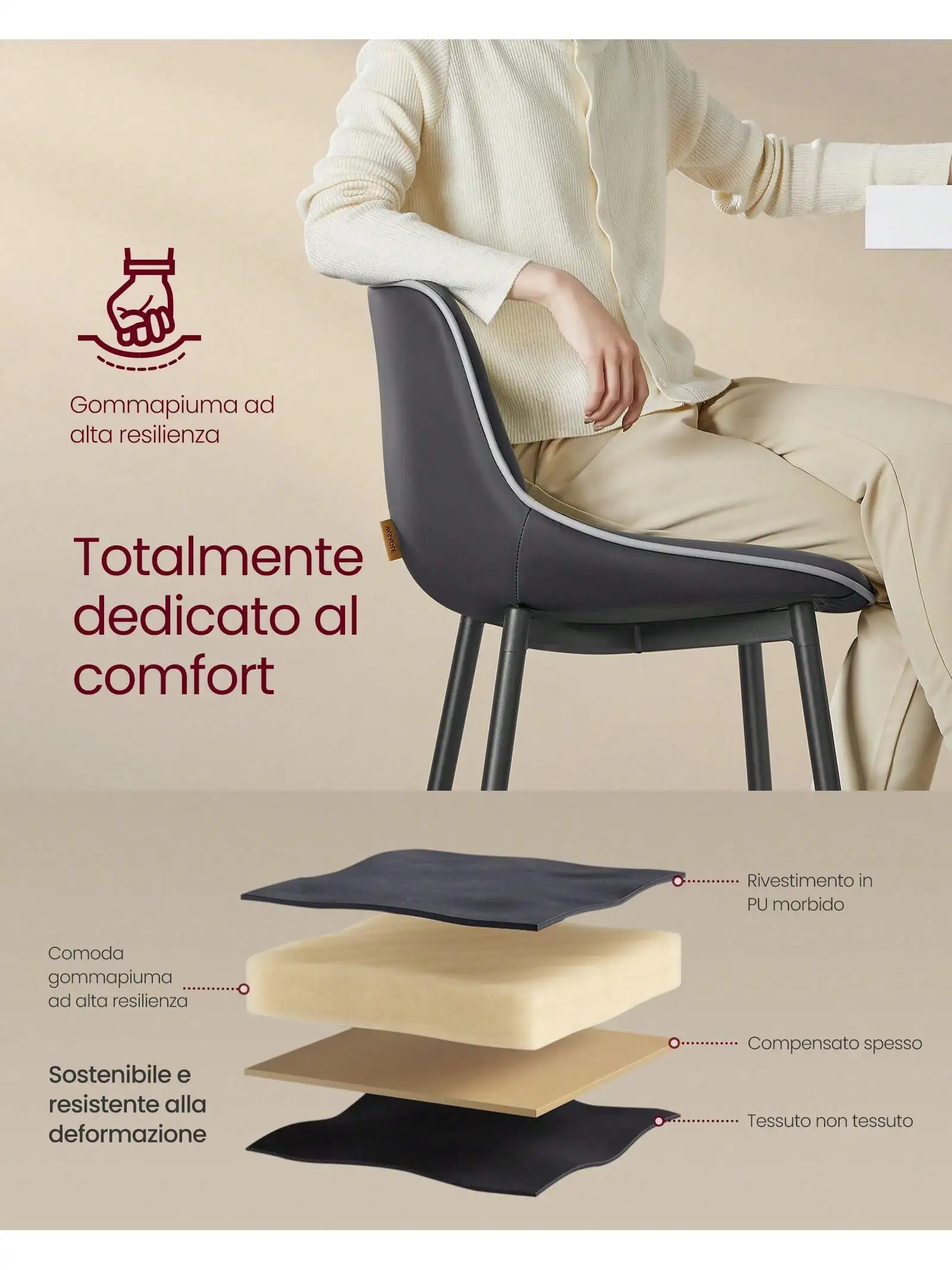 VASAGLE Set di 2 sgabelli da Bar: schienale ergonomico. Tappezzeria in PU, gambe in metallo. Piedini regolabili. 62cm di altezza. Facile montaggio.