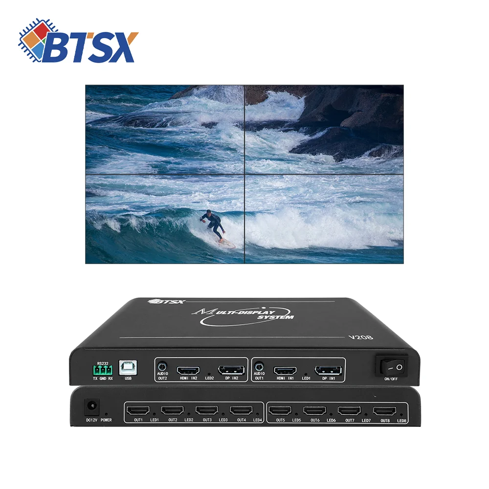 BIT-MSE-8K-208HD Video Wall Controller 8 Screen Any Layout Multi-Screen Expander 1x4 2x4 2x3 2x2 1x6 1x8 Multi-Monitor