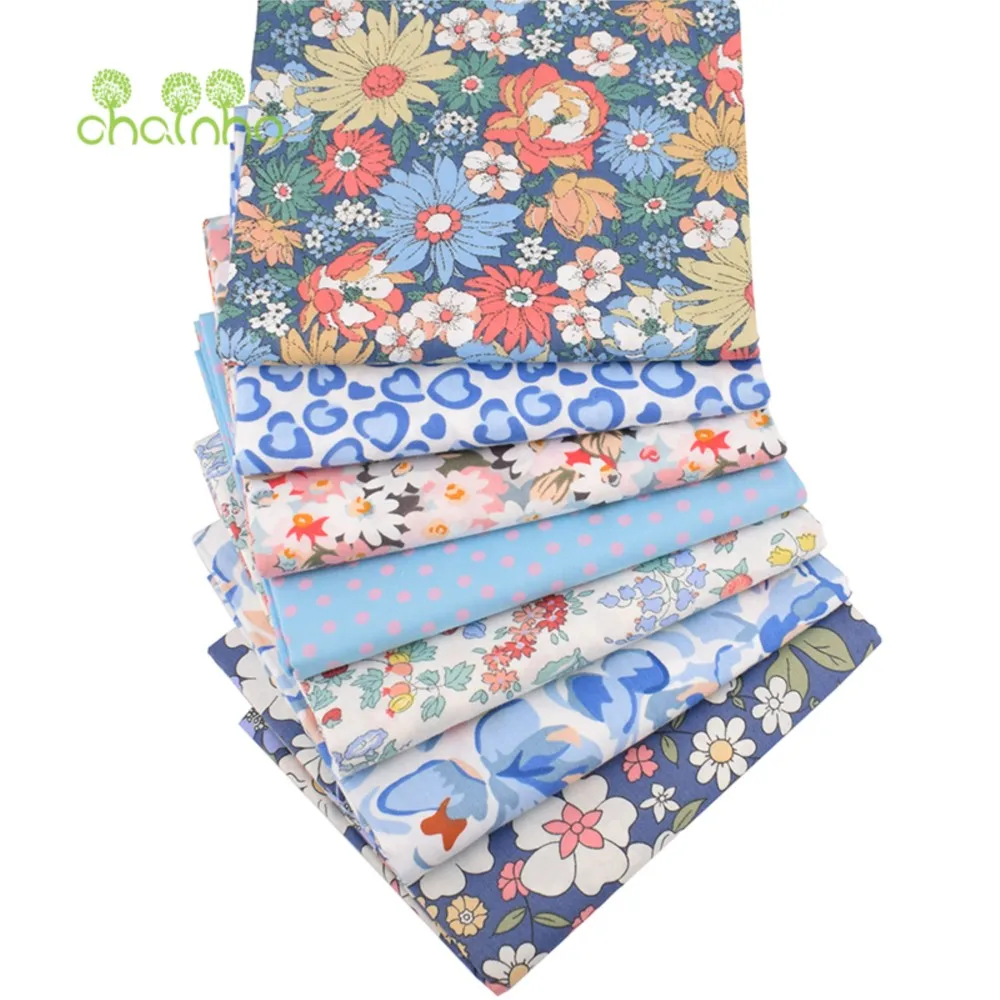 

Chainho,Printed Twill Weave Cotton Fabric,Patchwork Cloth,DIY Sewing Quilting Material,Blue Floral Series,4 Specification,2C01