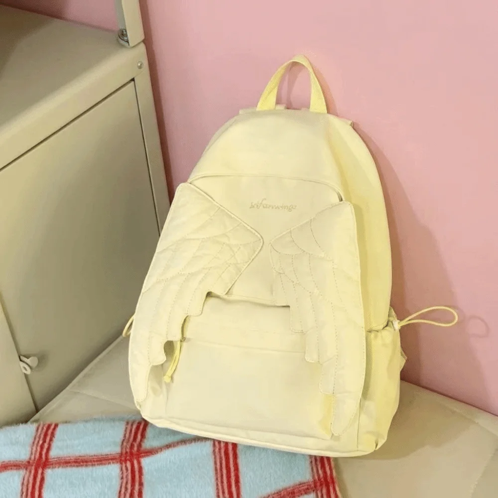 Laptop Bag Solid Color Wing Backpack Jk Y2k Nylon Backpack Harajuku Lightweight Students School Bag Student