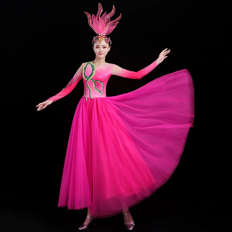 Opening Dance Costume Big Swing Skirt New Chinese Dance Costume Elegant Style