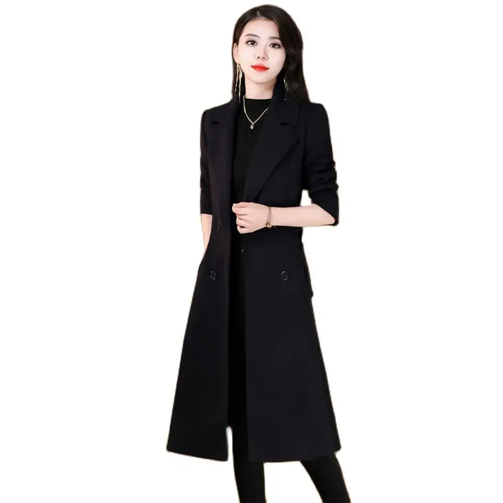 

Женское пальто на подкладке из хлопка и шерсти, новинка 2024, осенне-зимнее модное темпераментное тонкое высококачественное длинное теплое шерстяное пальто для женщин.