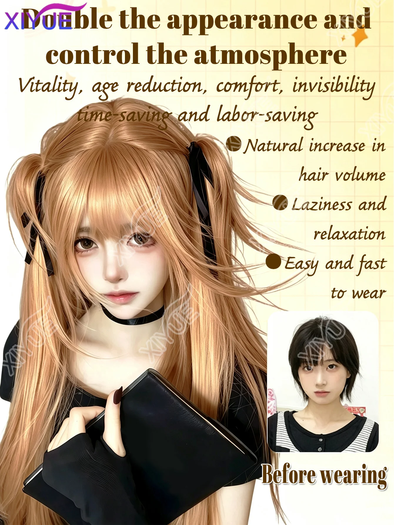 XIYUE 20 Inch Synthetic Air Bangs Wig Straight Layered Straight Wigs Fiber Heat-resistant Party or Selfie For Women Daily Use