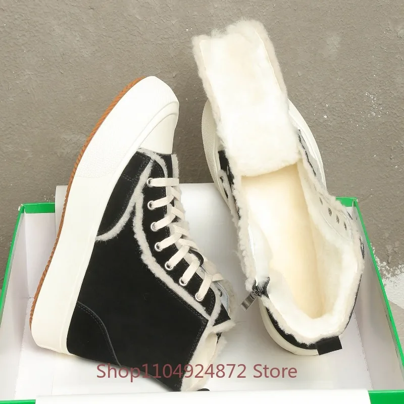 Winter Wool Warm High-Top Outdoor Casual Sport Shoes Men's Genuine Leather Hiking Ankle Snow Boots Male Cow Suede Sneakers