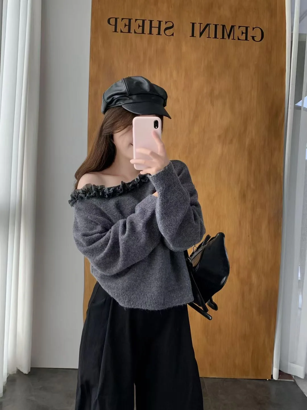 أوائل الخريف واحد الكشكشة الجلد ودية الراقية لينة محبوك سترة الحلو الرغبة النقية Sle أعلى المرأة Faion