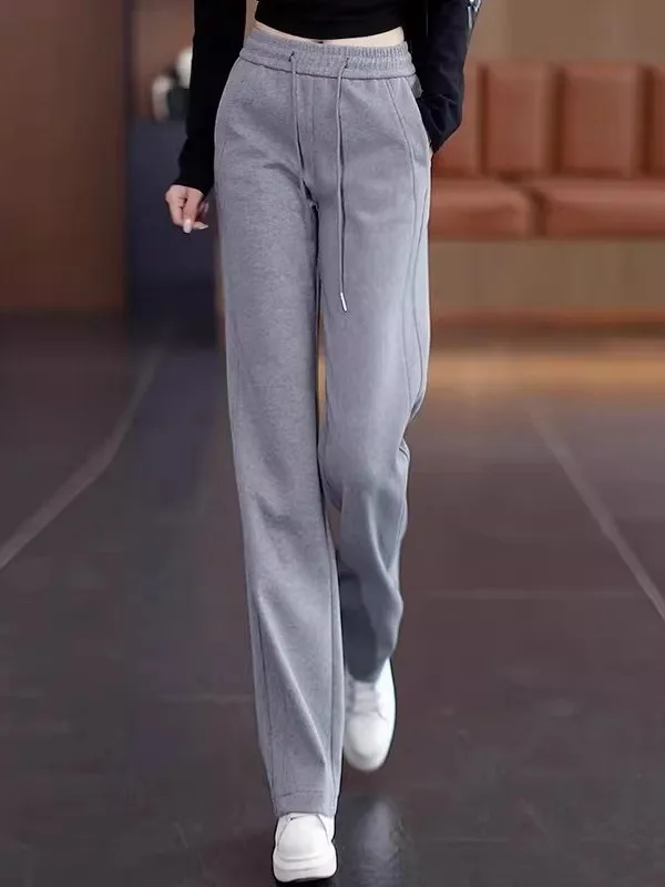 

Thiened Fce Wide Leg Pants Women's Spring Autumn Loose Slimming Winter Casual Sports Straight Leg Pants High Waist