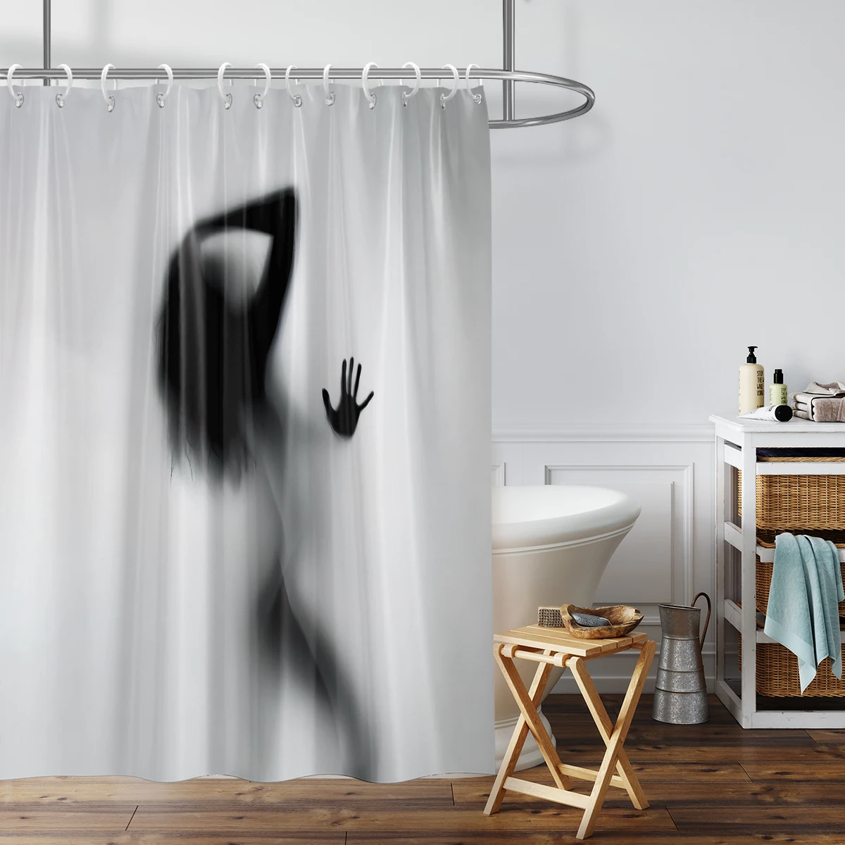 1 piece 180x180cm abstract human shadow print modern style shower curtain partition bathroom waterproof and mildew proof