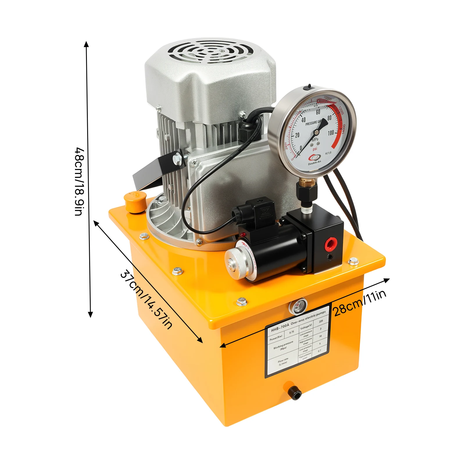 750W, 2-70Pa, 7L, Elektrische hydraulische pomp, Aangedreven hydraulische pomp, Enkelwerkende handbediende klep Elektrisch aangedreven hydraulische pomp