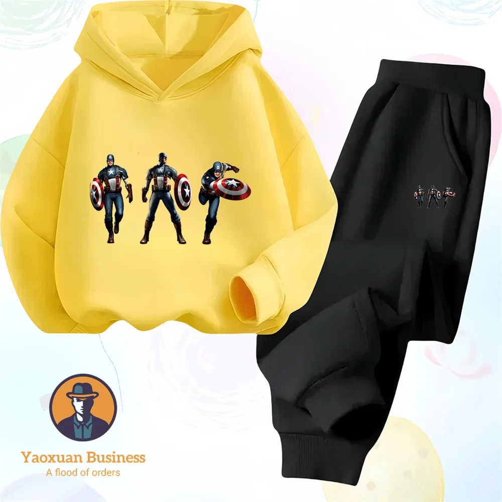 

Cozy Autumn Winter Pure Cotton Kidswear Tracksuit Captain America Theme Printed Sports Set