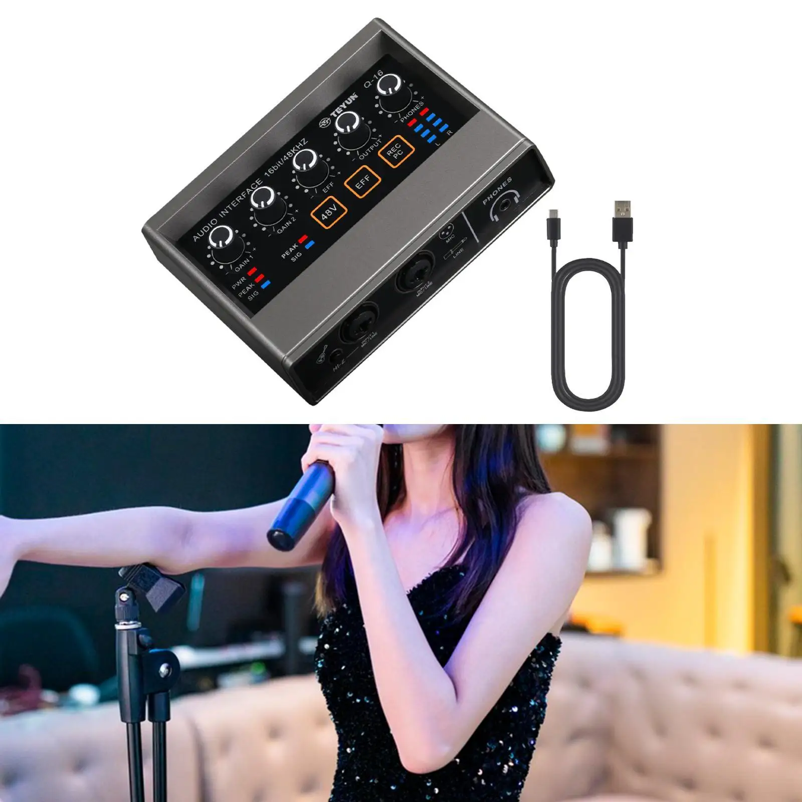 

Mini Sound Mixer Board 48V Noise Reduction Universal Professional Webcast Live Stream Sound Card for Music KTV Home Live Stream