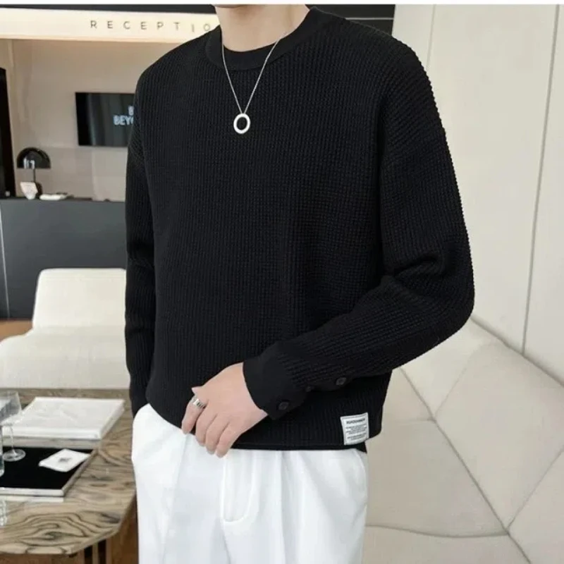 Spring Autumn New Fashion Round Neck Long Sleeve Pullovers Men\'s Clothing Solid Color Korean Casual Loose Trend All-match Tops