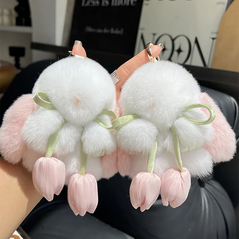 11CM Fur Keychain Rabbit Fluffy Rabbit Bunny Bag Charms Soft Cute Rabbit Toy Key Chain Bag Decoration Accessories Gift For Girls