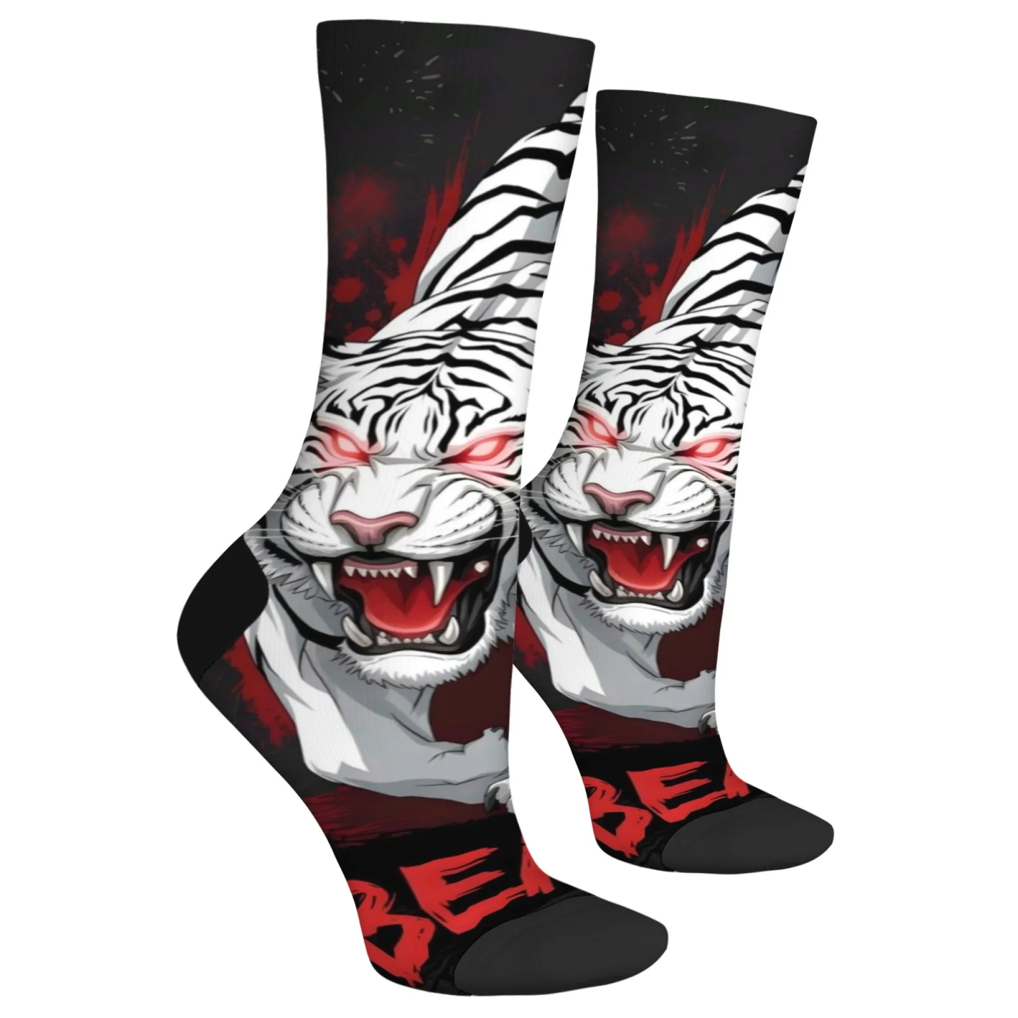 와일드 화이트 타이거 프린트 남성용 양말 편안한 통기성 미끄럼 방지 캐주얼 양말 참신 하라주쿠 레트로 스트리트 힙합 양말 선물